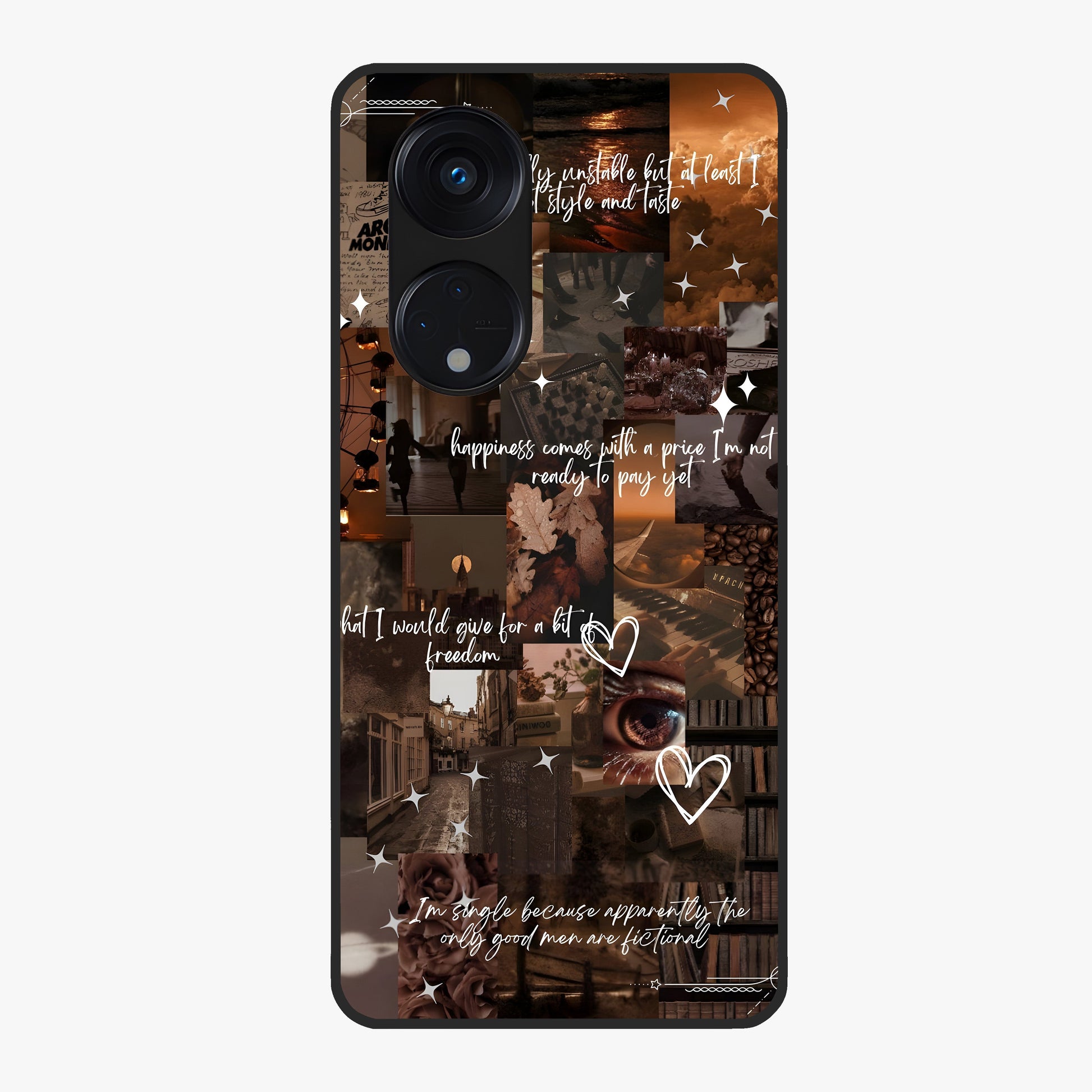 Bittersweet Aesthetic Chaos Glass Case showing flat back view with artistic chaotic aesthetic design and glossy glass finish.