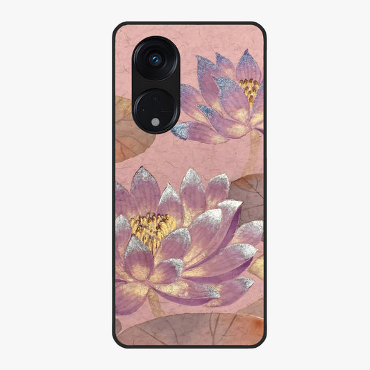 Blossom Mist Lotus Glass Case showing flat back view with serene lotus blossom artwork and glossy glass finish.