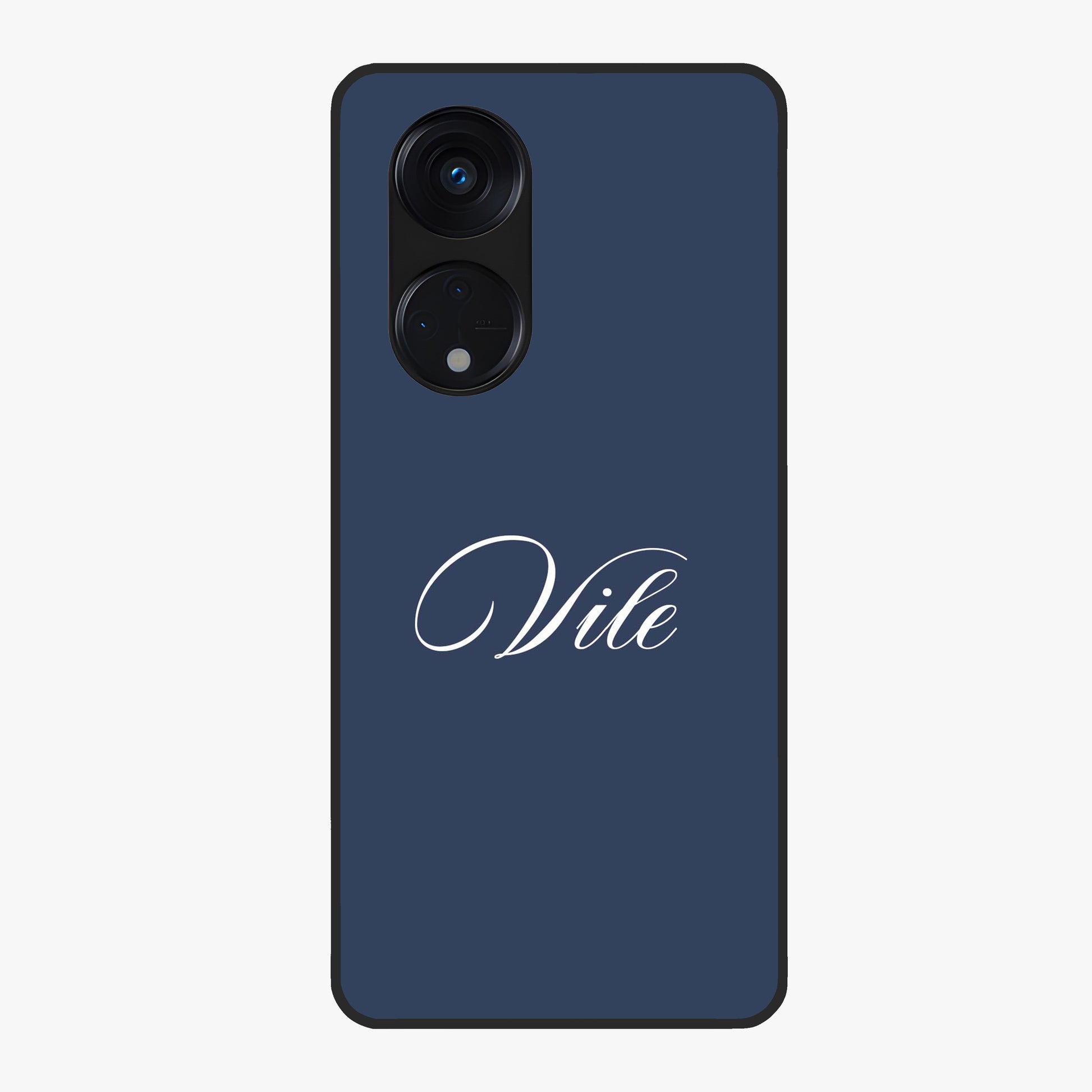 Blue Background Personalized Custom Name Glass Case showing flat back view with minimal blue background and custom name design.
