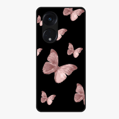 Butterfly Pattern Glass Case showing flat back view with elegant butterfly pattern artwork and glossy glass finish.