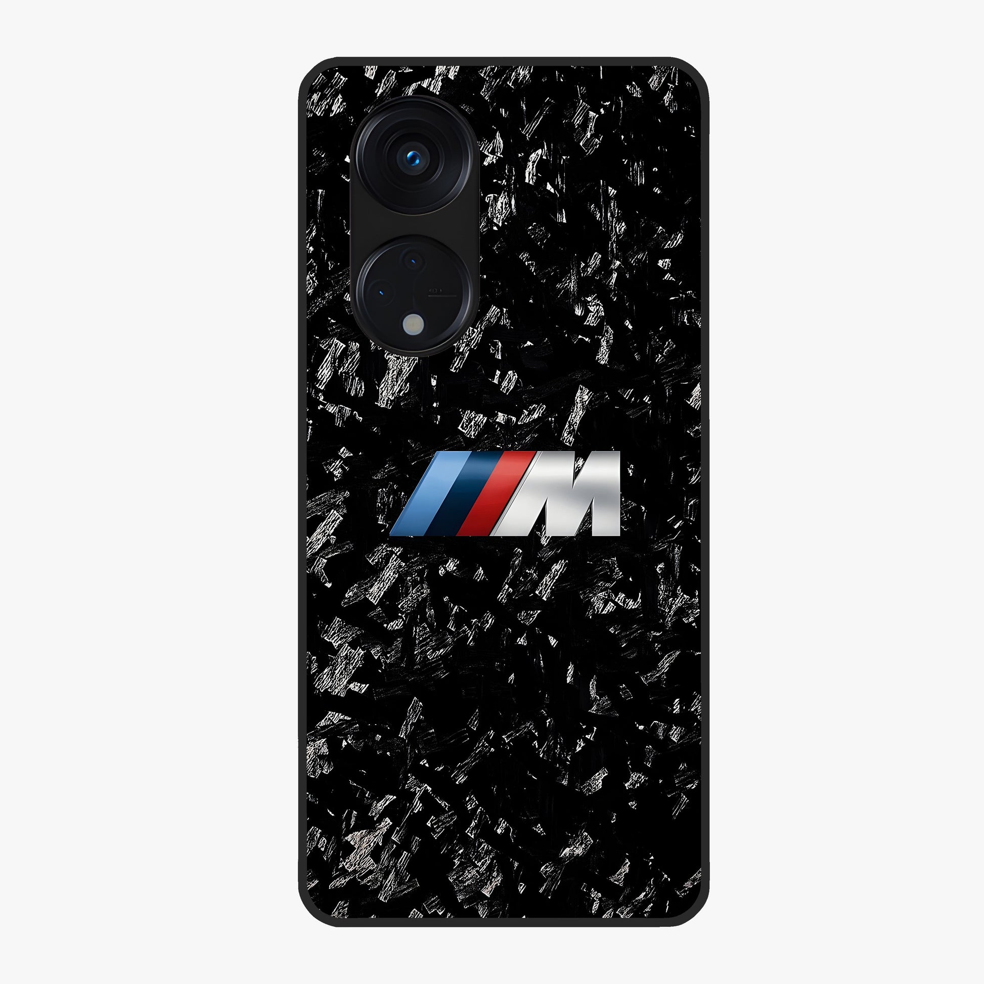 Carbon Speed Mark Glass Case showing flat back view with sporty carbon pattern artwork and glossy glass finish.