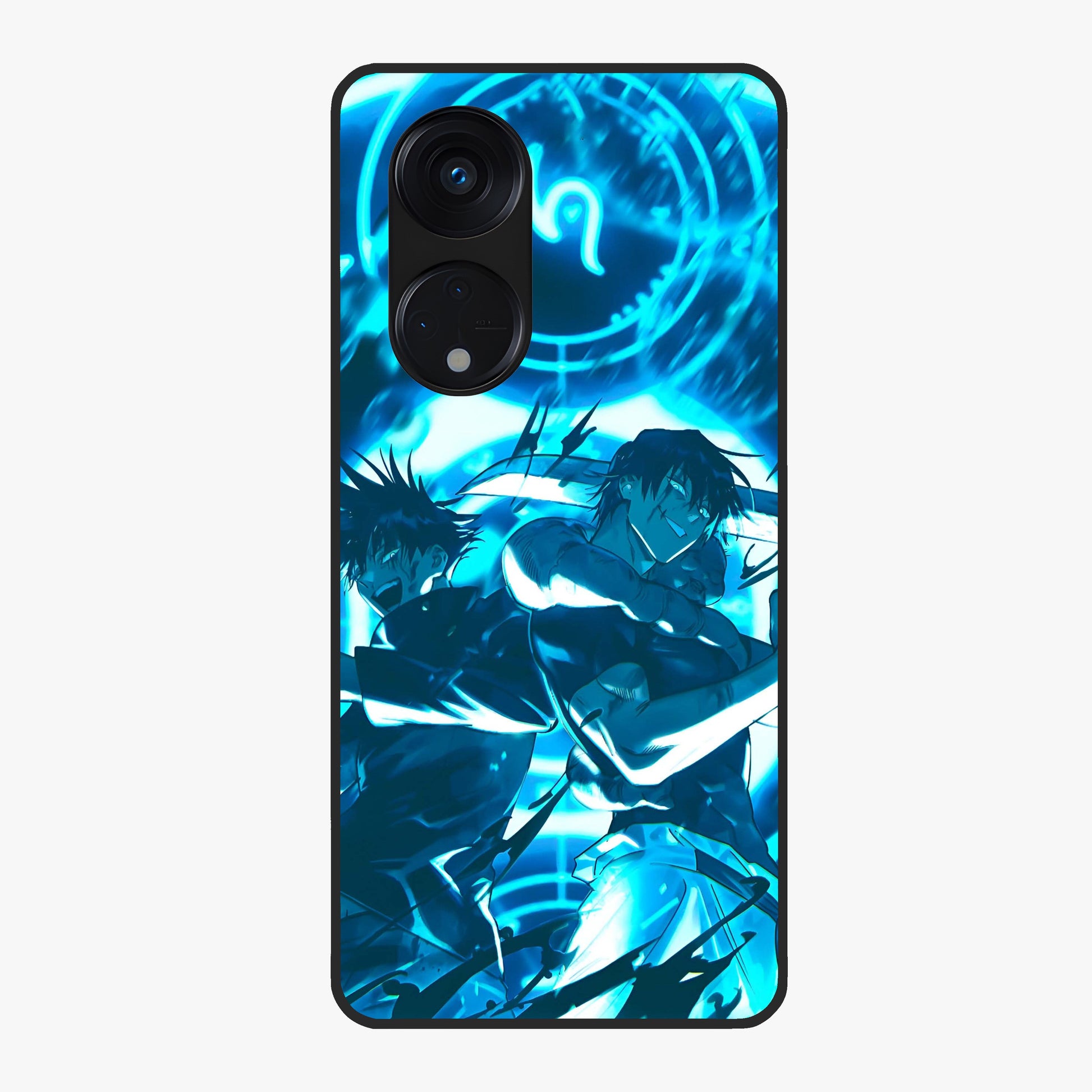 Cursed Energy Clash Glass Case showing flat back view with intense cursed energy artwork and glossy glass finish.