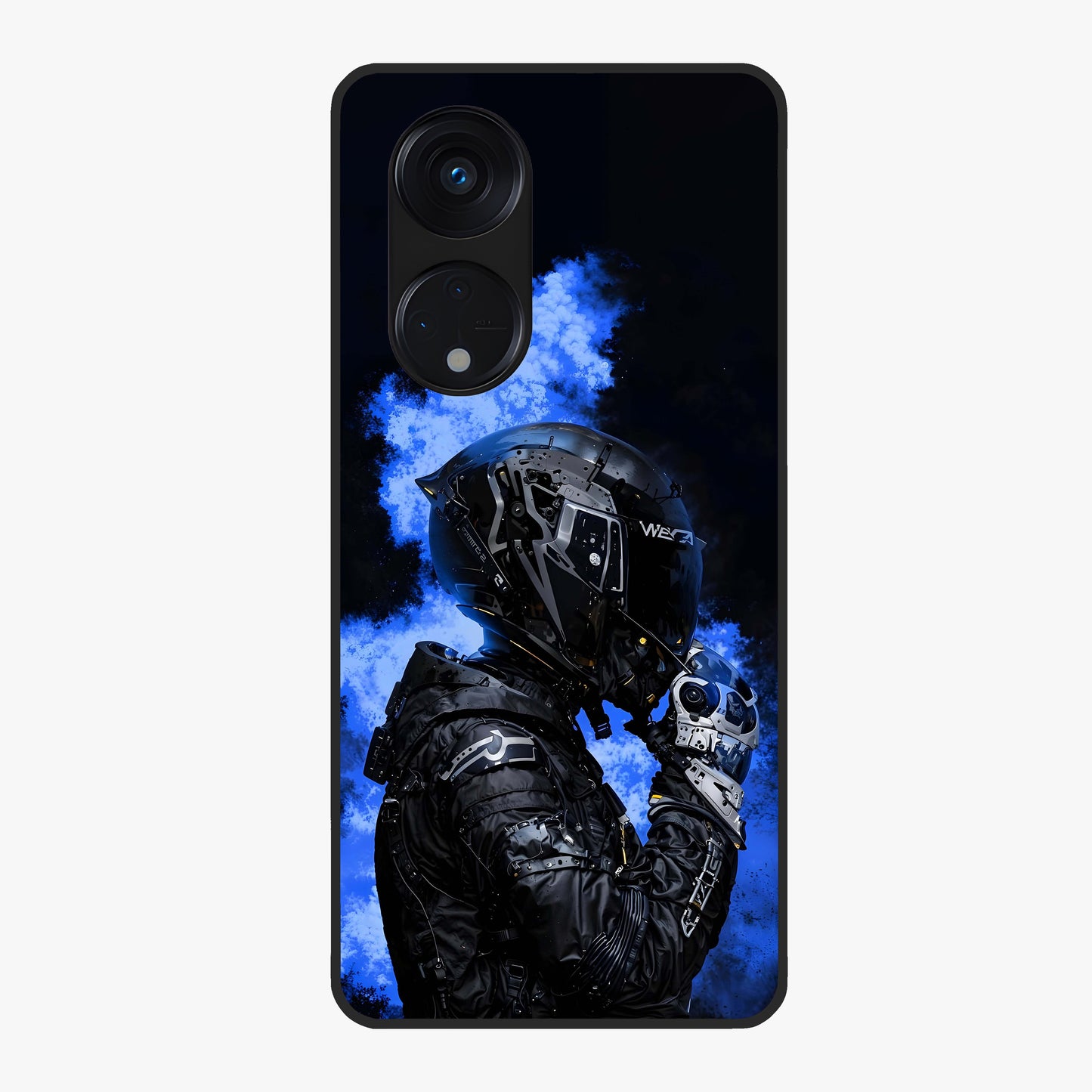 Cyber Sentinel Protocol Glass Case showing flat back view with futuristic cyber themed artwork and glossy glass finish.