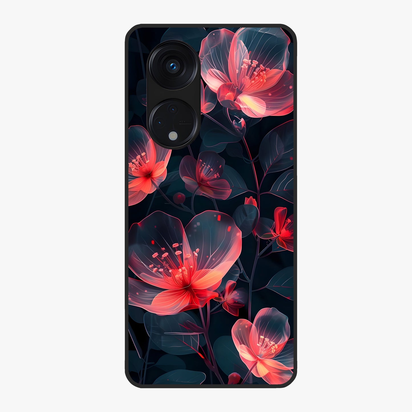 Dark Shade of Flower Glass Case showing flat back view with elegant dark floral artwork and glossy glass finish.