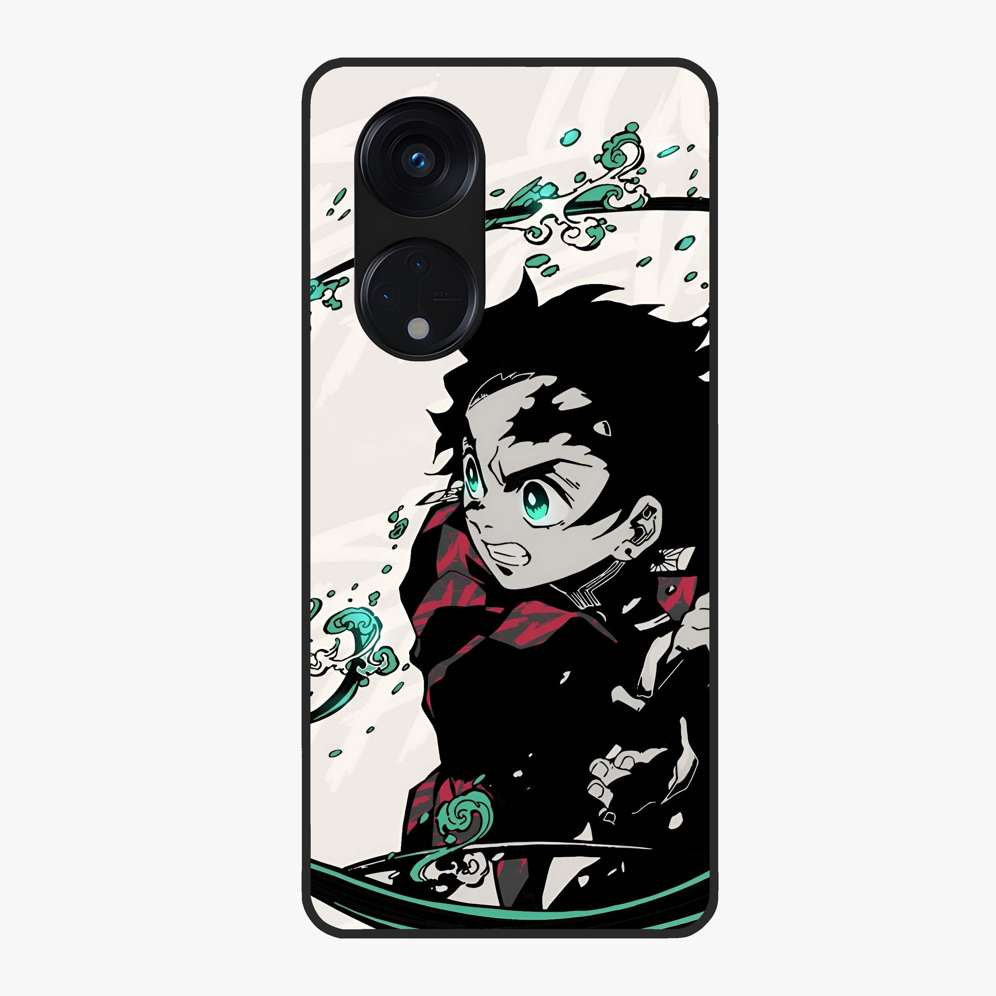 Demon Slayer Glass Case showing flat back view with bold anime inspired artwork and glossy glass finish.