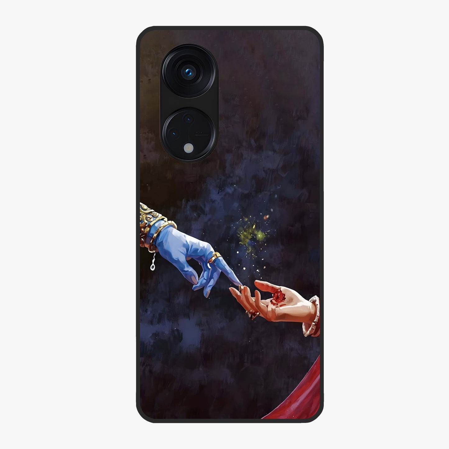 Divine Touch Eternal Glass Case showing flat back view with spiritual themed artwork and glossy glass finish.
