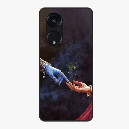 Divine Touch Eternal Glass Case showing flat back view with spiritual themed artwork and glossy glass finish.