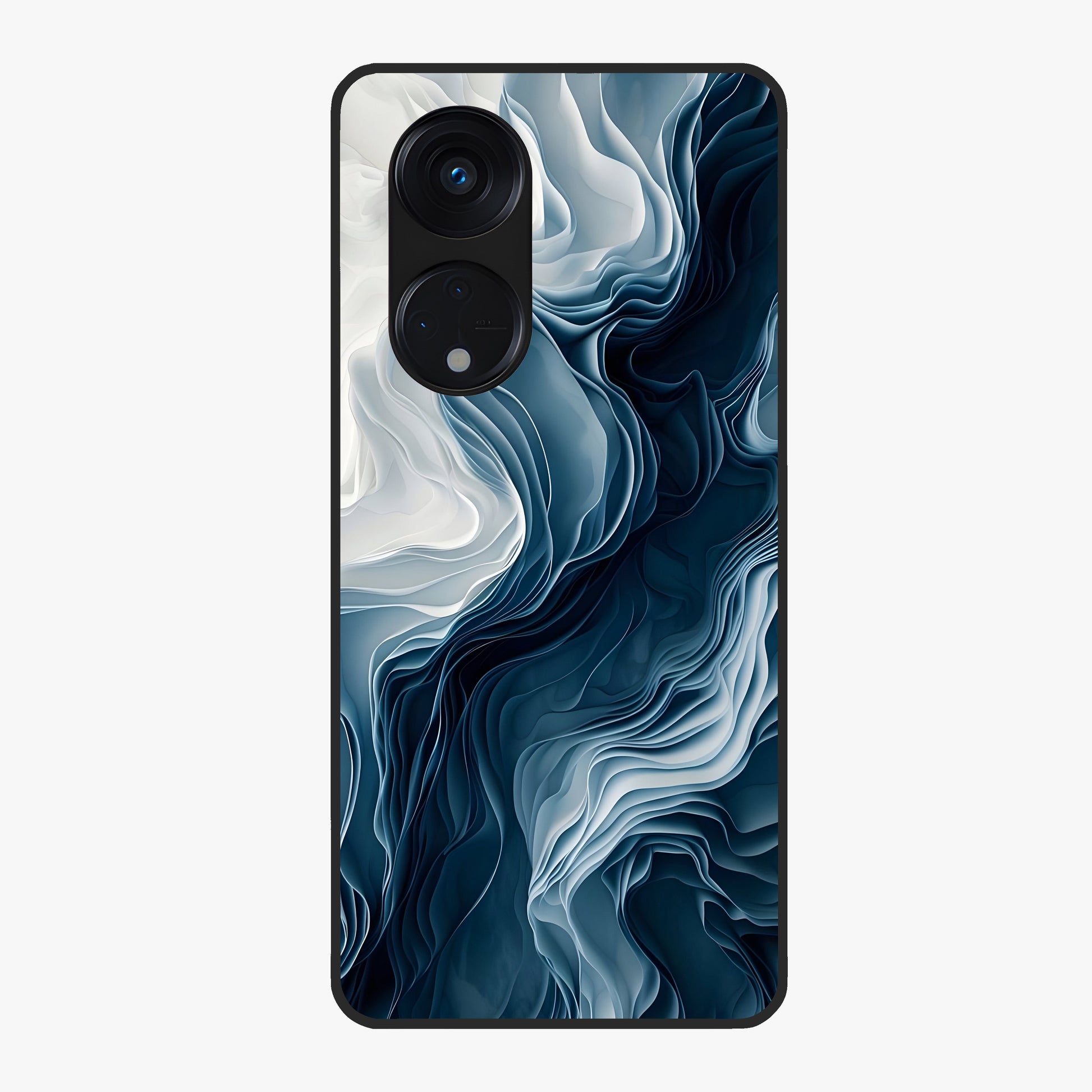 Ethereal Paper Marble Glass Case showing flat back view with soft marble paper texture artwork and glossy glass finish.