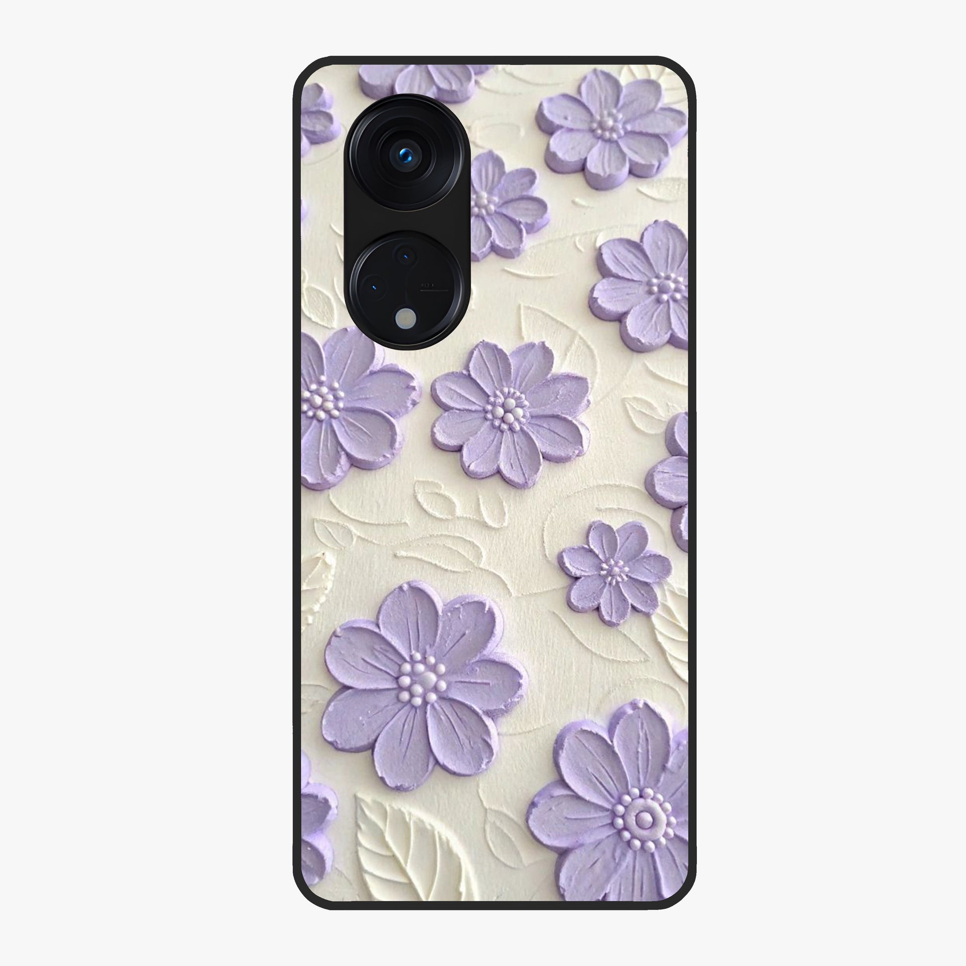 Floral Wall Art With Purple Flowers Glass Case showing flat back view with purple flower artwork and glossy glass finish.