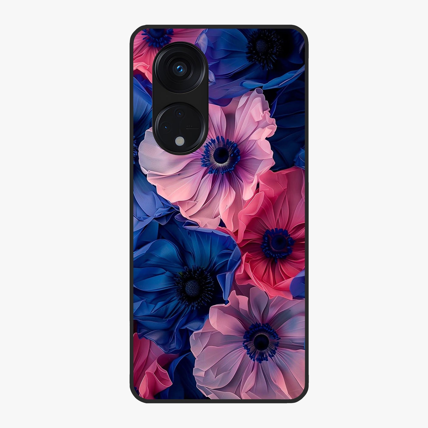 Flower Paper Art Pattern Glass Case showing flat back view with paper cut style floral artwork and glossy glass finish.