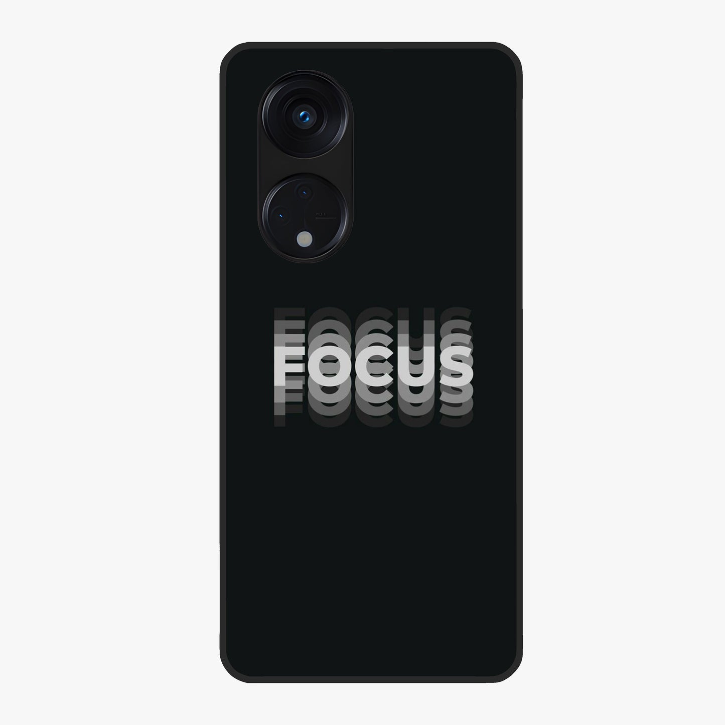 Focus Mode On Glass Case showing flat back view with bold motivational typography design and glossy glass finish.