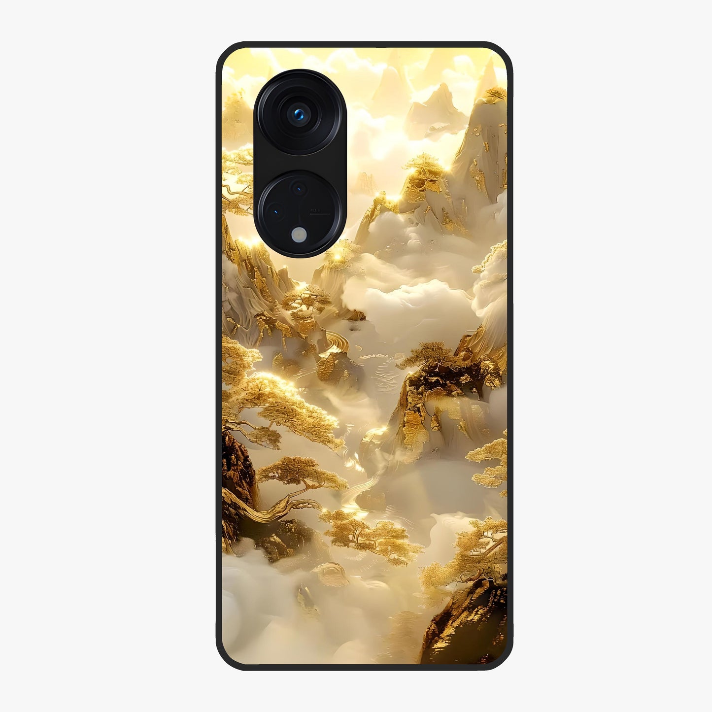 Gates Of Illumination Glass Case showing flat back view with mystical illuminated gate artwork and glossy glass finish.