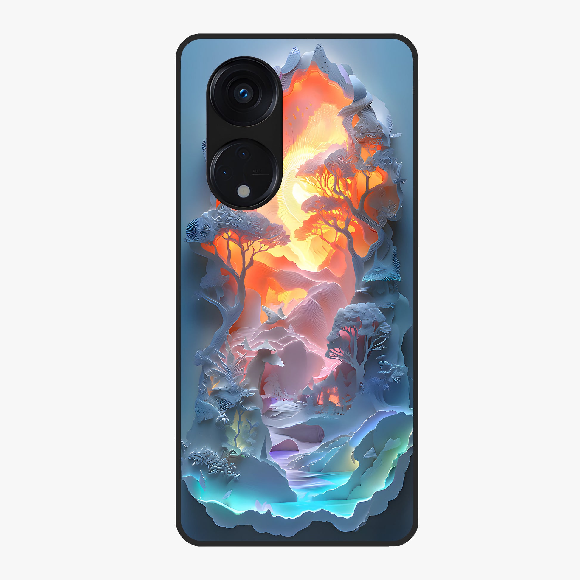 Glow Forest Portal Glass Case showing flat back view with glowing forest portal artwork and glossy glass finish.