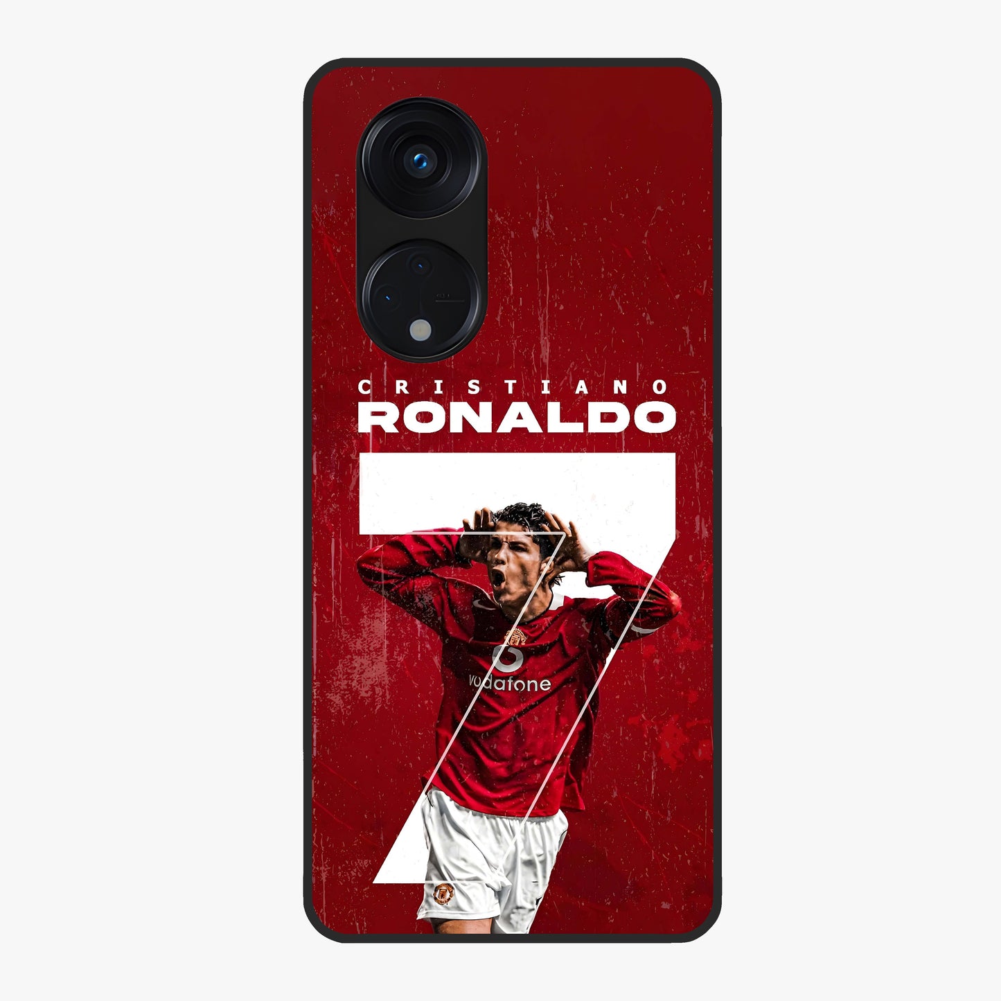 Goal Celebration Legacy Glass Case showing flat back view with football celebration inspired artwork and glossy glass finish.