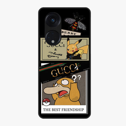 Gucci Play Mashup Glass Case showing flat back view with luxury inspired graphic artwork and glossy glass finish.