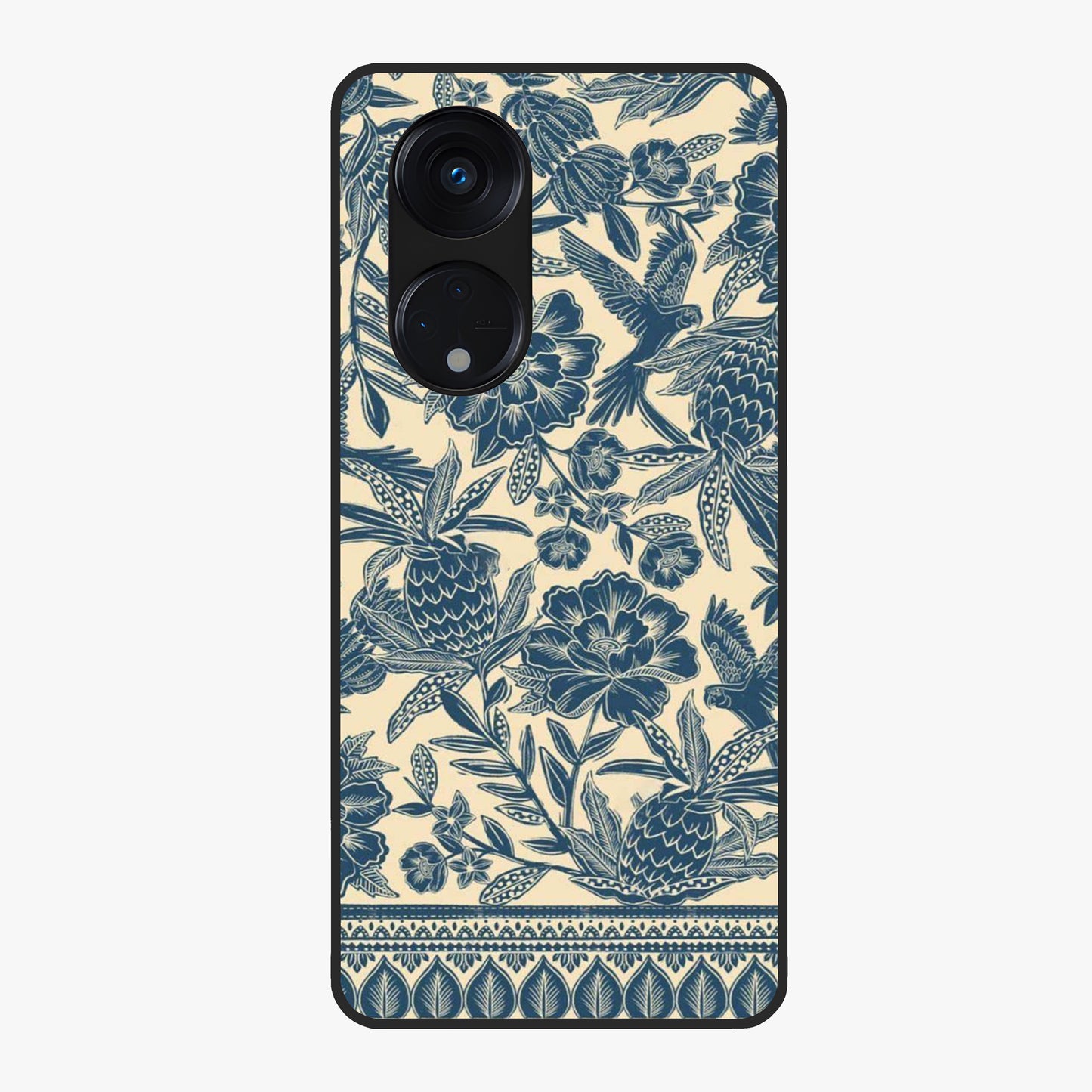 Heirloom Wild Bloom Glass Case showing flat back view with vintage inspired wild flower artwork and glossy glass finish.