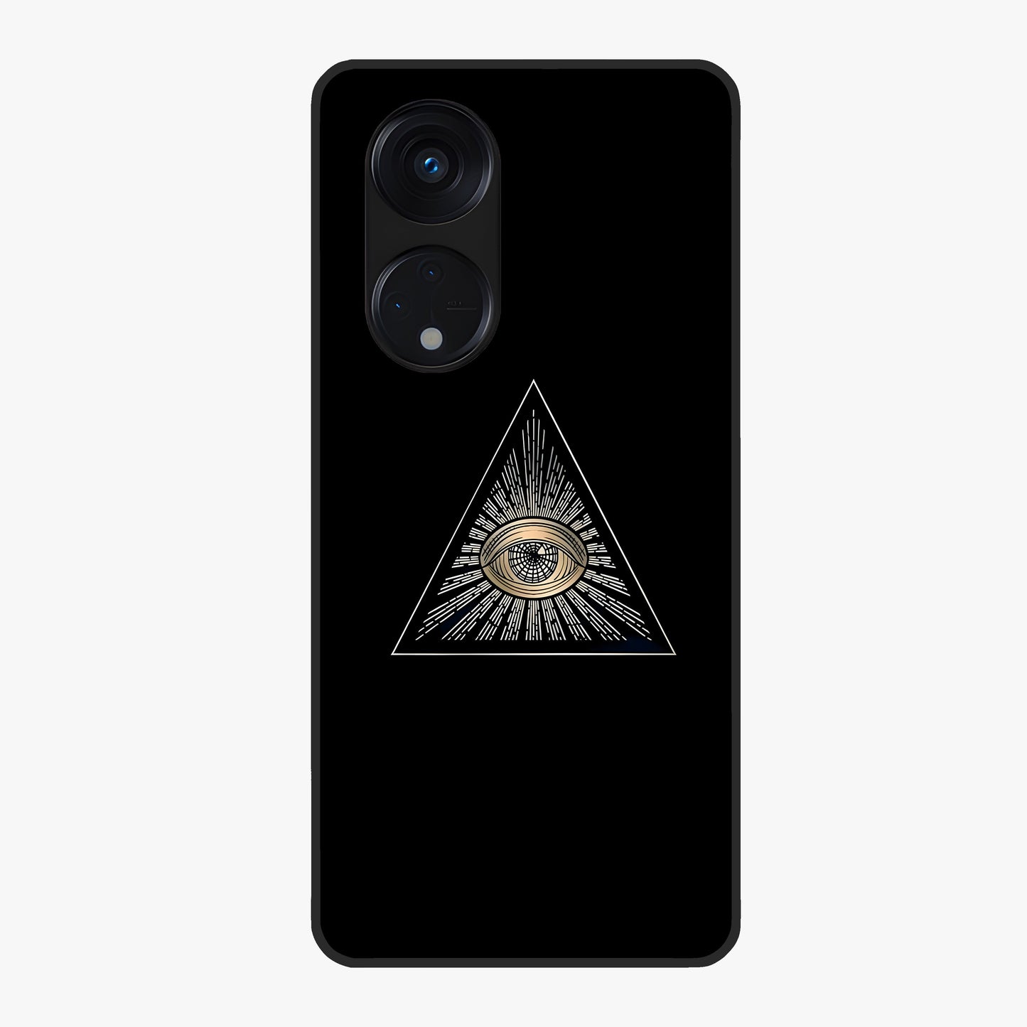 Illuminati Evil Glass Case showing flat back view with mysterious illuminati symbol artwork and glossy glass finish.