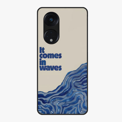 It Comes In Waves Quote Glass Case showing flat back view with inspirational wave themed quote artwork and glossy glass finish.