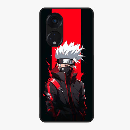 Kakashi Scarlet Shadow Glass Case showing flat back view with powerful anime ninja artwork and glossy glass finish.