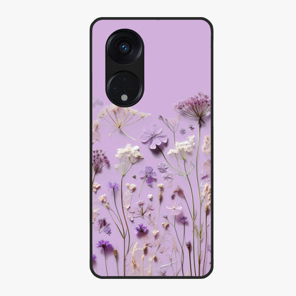 Lavender Blossom Dream Glass Case showing flat back view with soft lavender floral artwork and glossy glass finish.