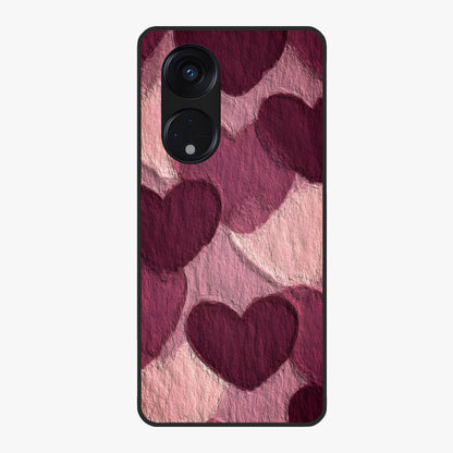 Layered Paper Hearts Glass Case showing flat back view with layered paper heart artwork and glossy glass finish.