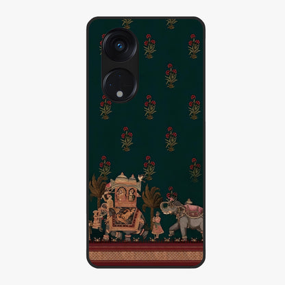 Macmerise Glass Case showing flat back view with stylish modern artwork and glossy glass finish.