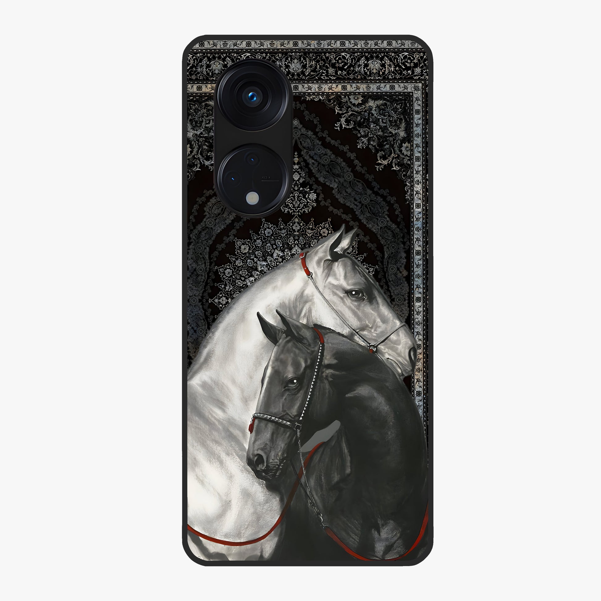 Majestic Ride Legacy Glass Case showing flat back view with powerful automotive inspired artwork and glossy glass finish.