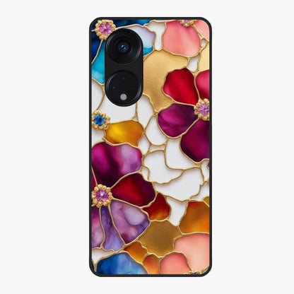 Marble Flower Pattern Glass Case showing flat back view with marble texture floral artwork and glossy glass finish.