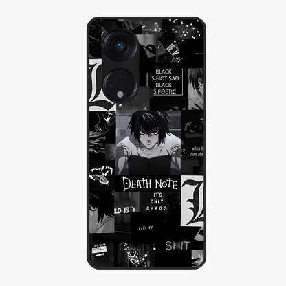 Midnight Chaos Mind Glass Case showing flat back view with abstract dark themed artwork and glossy glass finish.