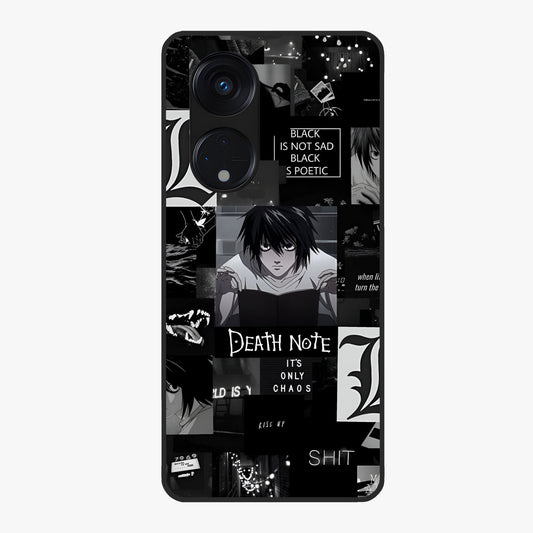 Midnight Chaos Mind Glass Case showing flat back view with abstract dark themed artwork and glossy glass finish.