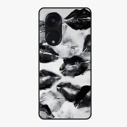 Midnight Kiss Marks Glass Case showing flat back view with lipstick kiss mark artwork and glossy glass finish.