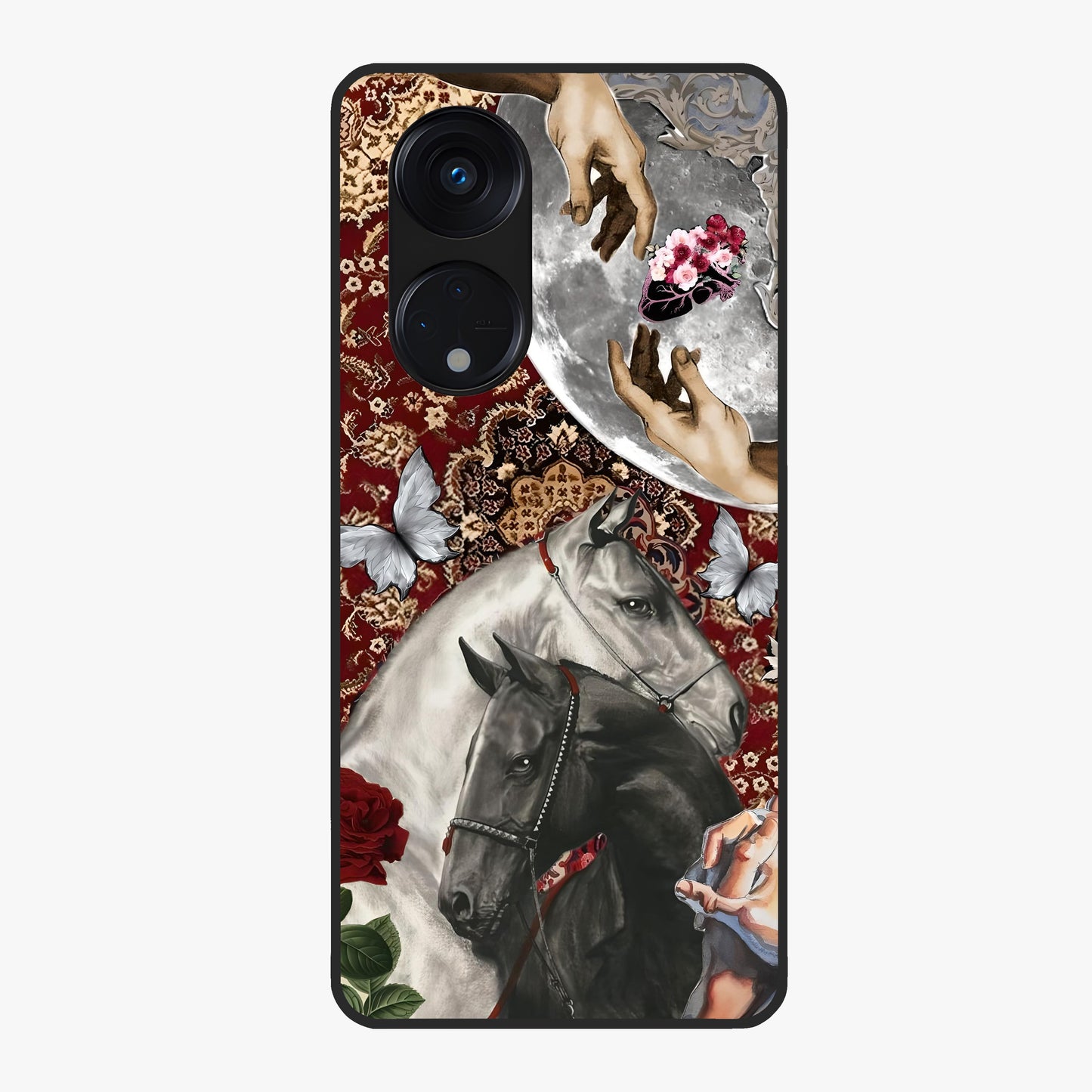 Moonlit Royal Stallion Glass Case showing flat back view with majestic horse under moonlight artwork and glossy glass finish.