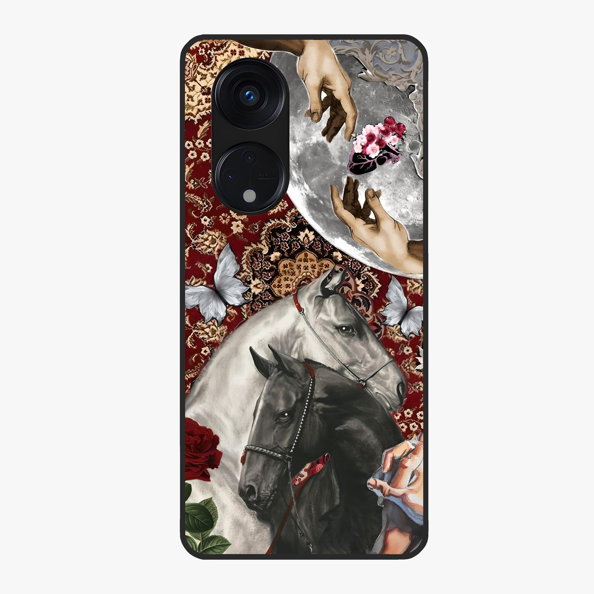 Moonlit Royal Stallion Glass Case showing flat back view with majestic horse under moonlight artwork and glossy glass finish.