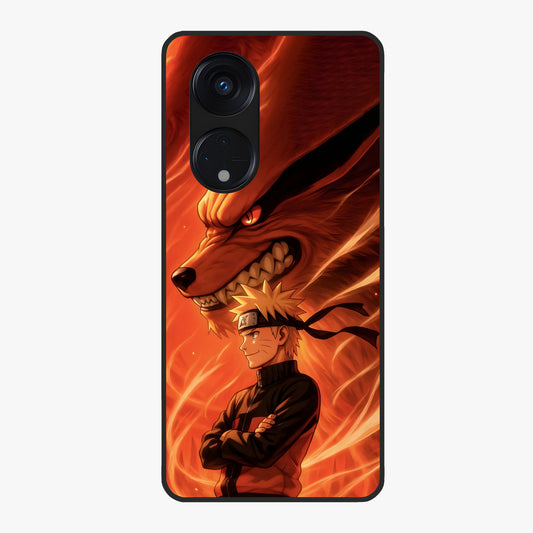 Nine Tails Legacy Glass Case showing flat back view with powerful nine-tailed fox inspired artwork and glossy glass finish.