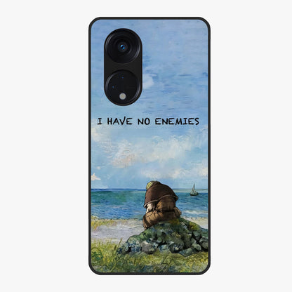 Peace Beyond War Glass Case showing flat back view with symbolic peace themed artwork and glossy glass finish.