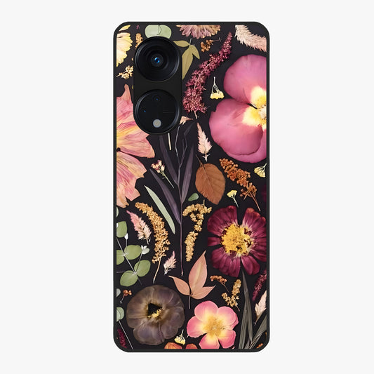 Petal Dream Tapestry Glass Case showing flat back view with intricate floral tapestry artwork and glossy glass finish.