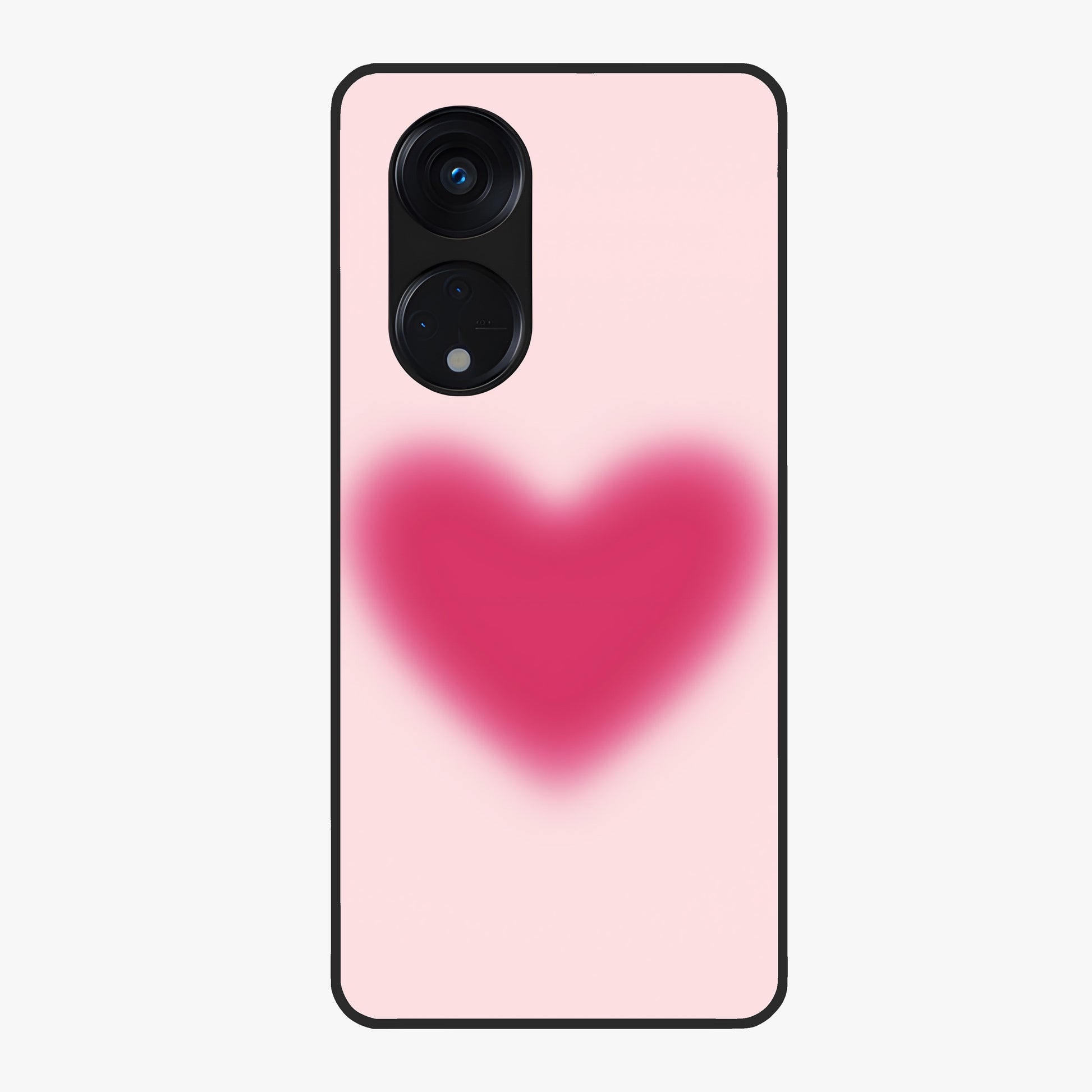 Pink Aura Heart Glass Case showing flat back view with glowing heart artwork and glossy glass finish.