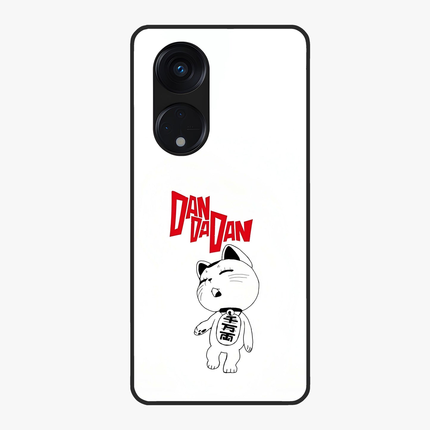 Playful Spirit Charm Glass Case showing flat back view with cheerful charm themed artwork and glossy glass finish.