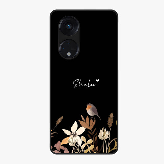 Quiet Garden Tune Custom Name Glass Case showing flat back view with peaceful garden artwork and personalized name design.