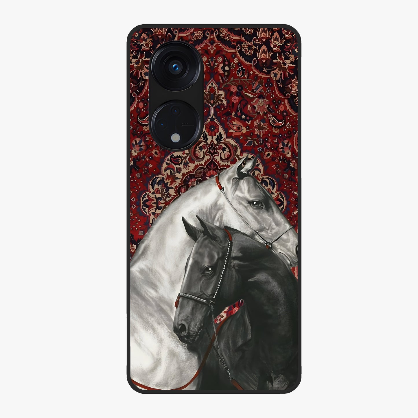 Regal Stallion Tapestry Glass Case showing flat back view with majestic horse tapestry artwork and glossy glass finish.