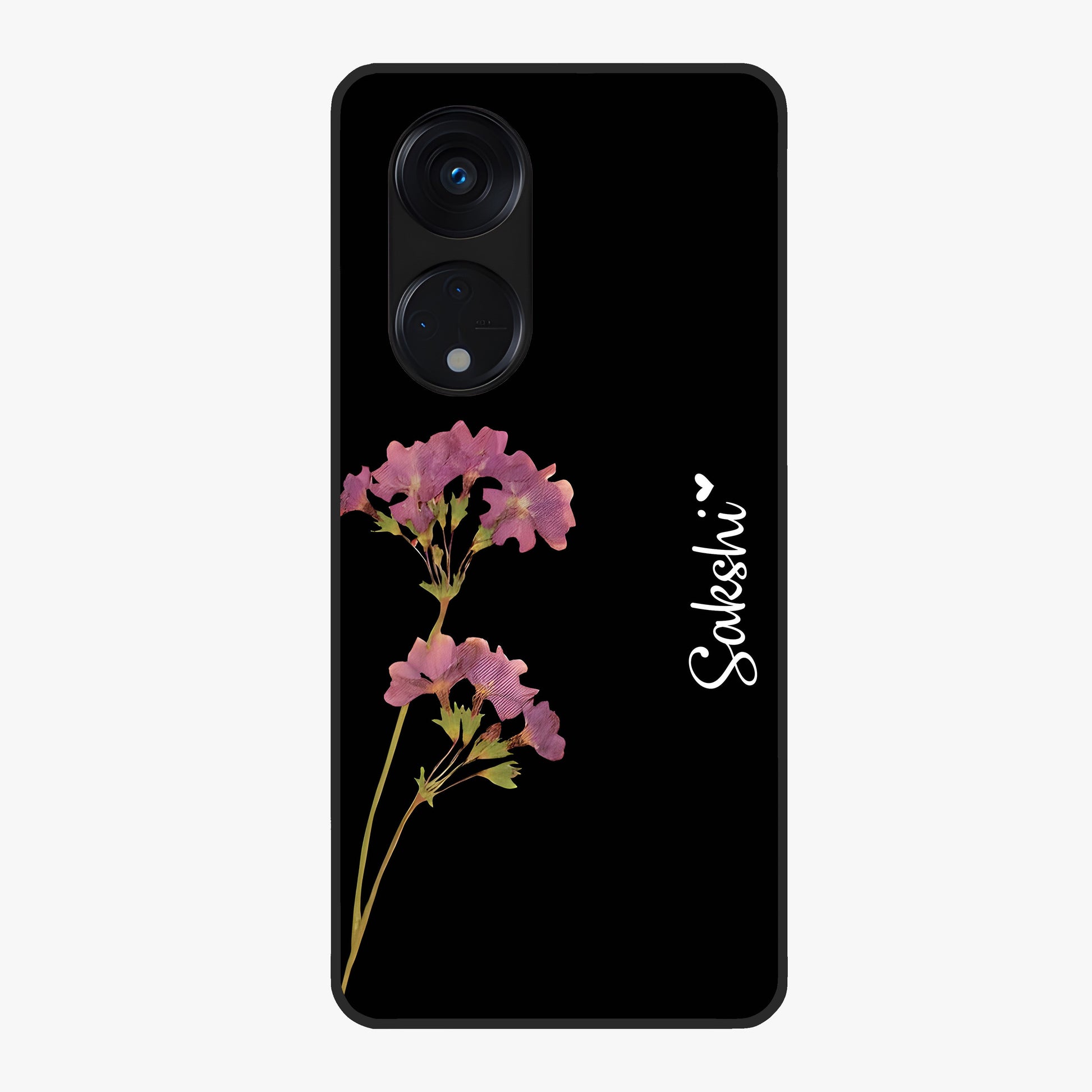 Riching Lavender Flower Custom Name Glass Case showing flat back view with lavender floral artwork and personalized name design.