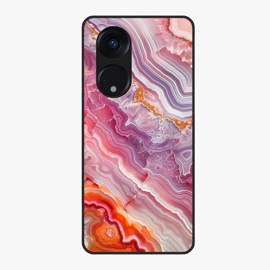 Rose Quartz Marble Glass Case showing flat back view with pink marble quartz texture artwork and glossy glass finish.