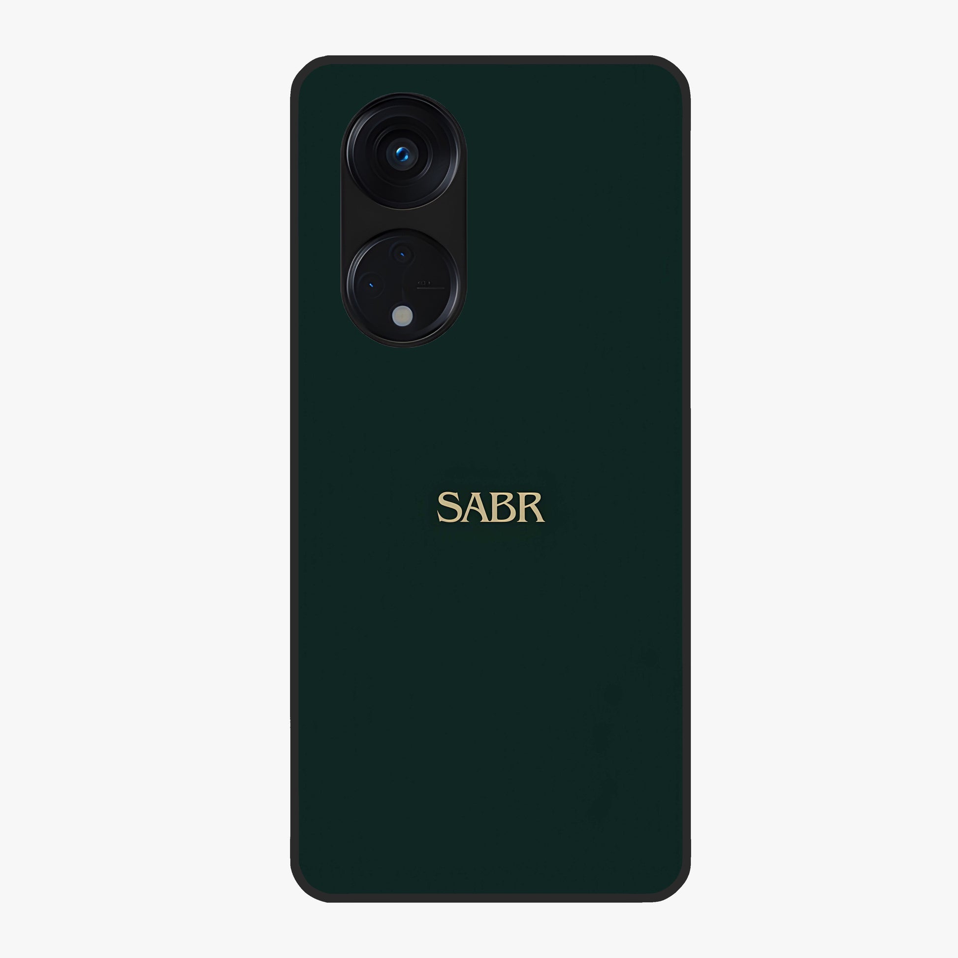Sabr Minimal Patience Glass Case showing flat back view with minimalist typography artwork and glossy glass finish.