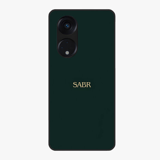 Sabr Minimal Patience Glass Case showing flat back view with minimalist typography artwork and glossy glass finish.