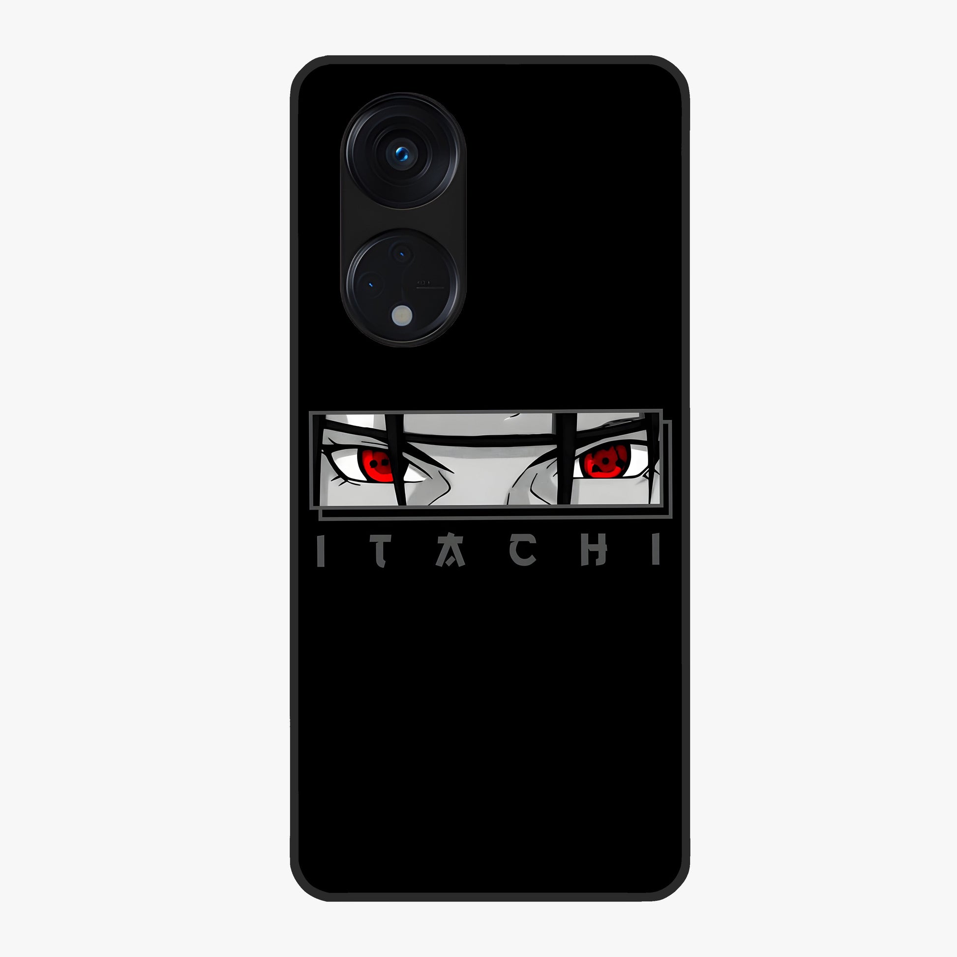 Scarlet Gaze Dominance Glass Case showing flat back view with striking red themed artwork and glossy glass finish.