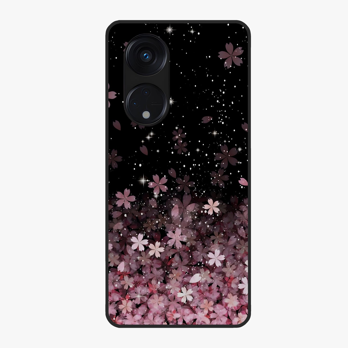 Small Starry Flowers Glass Case showing flat back view with delicate starry floral artwork and glossy glass finish.