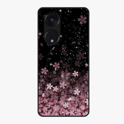 Small Starry Flowers Glass Case showing flat back view with delicate starry floral artwork and glossy glass finish.