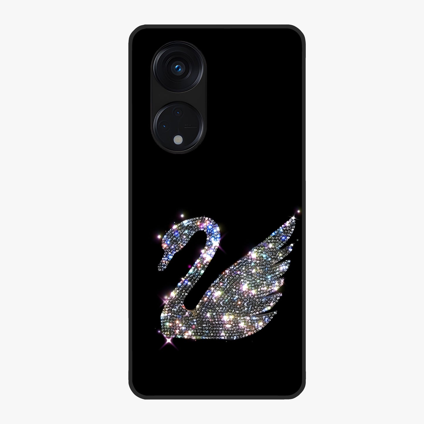 Starlit Swan Grace Glass Case showing flat back view with graceful swan artwork under starry sky and glossy glass finish.