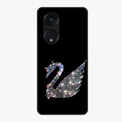 Starlit Swan Grace Glass Case showing flat back view with graceful swan artwork under starry sky and glossy glass finish.