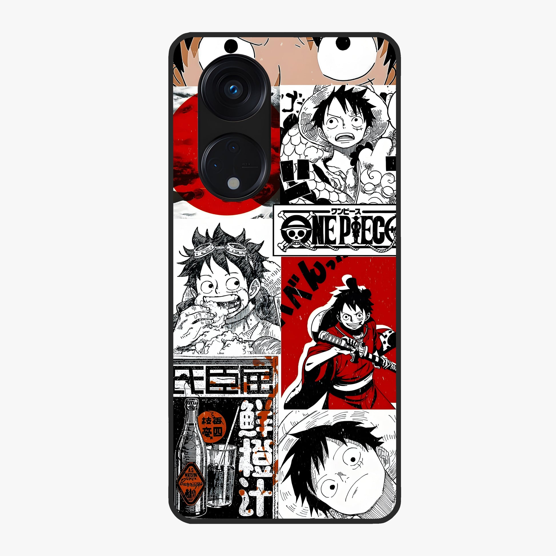 Strawhat Chaos Panels Glass Case showing flat back view with anime inspired chaos panel artwork and glossy glass finish.